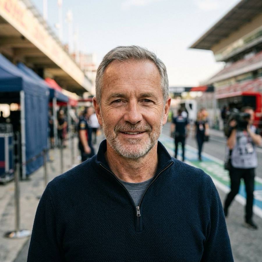The author in the pit lane on a race weekend